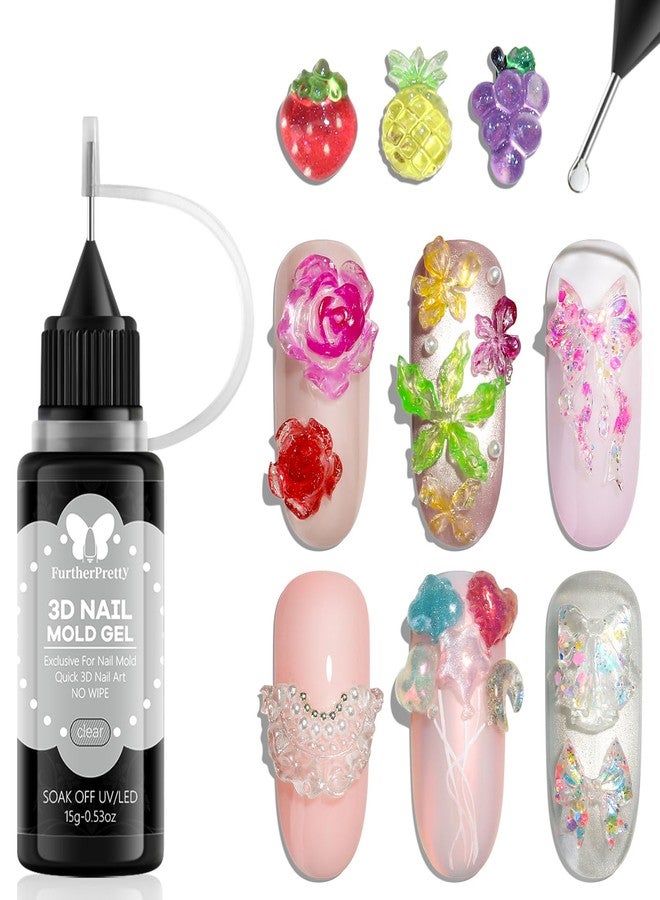 Furtherpretty 3D Nail Mold Gel, 15g Soft Molding Nail Gel for Sculpting Carving Silicone Mold Designs, Precision Needle Tip Bottle for DIY Nail Art Charms, Manicure Supplies for Beginners (Clear) - Image 1